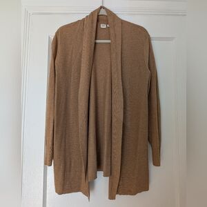 GAP Women's Medium Open-front Shawl Collar Long Sleeve Cotton Cardigan Camel EUC